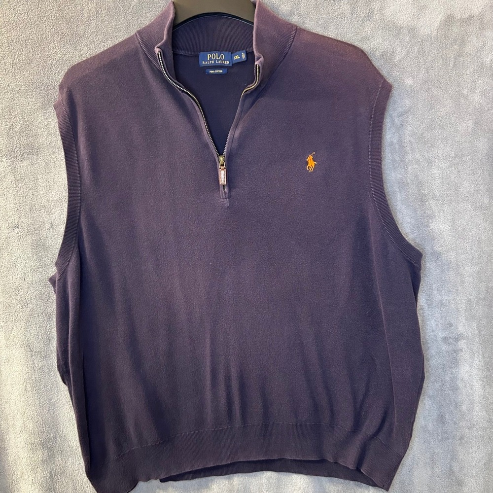 Polo Ralph Lauren Mens 2XL Pima Cotton Quarter Zip Sweater Vest Orange Pony - Picture 9 of 10